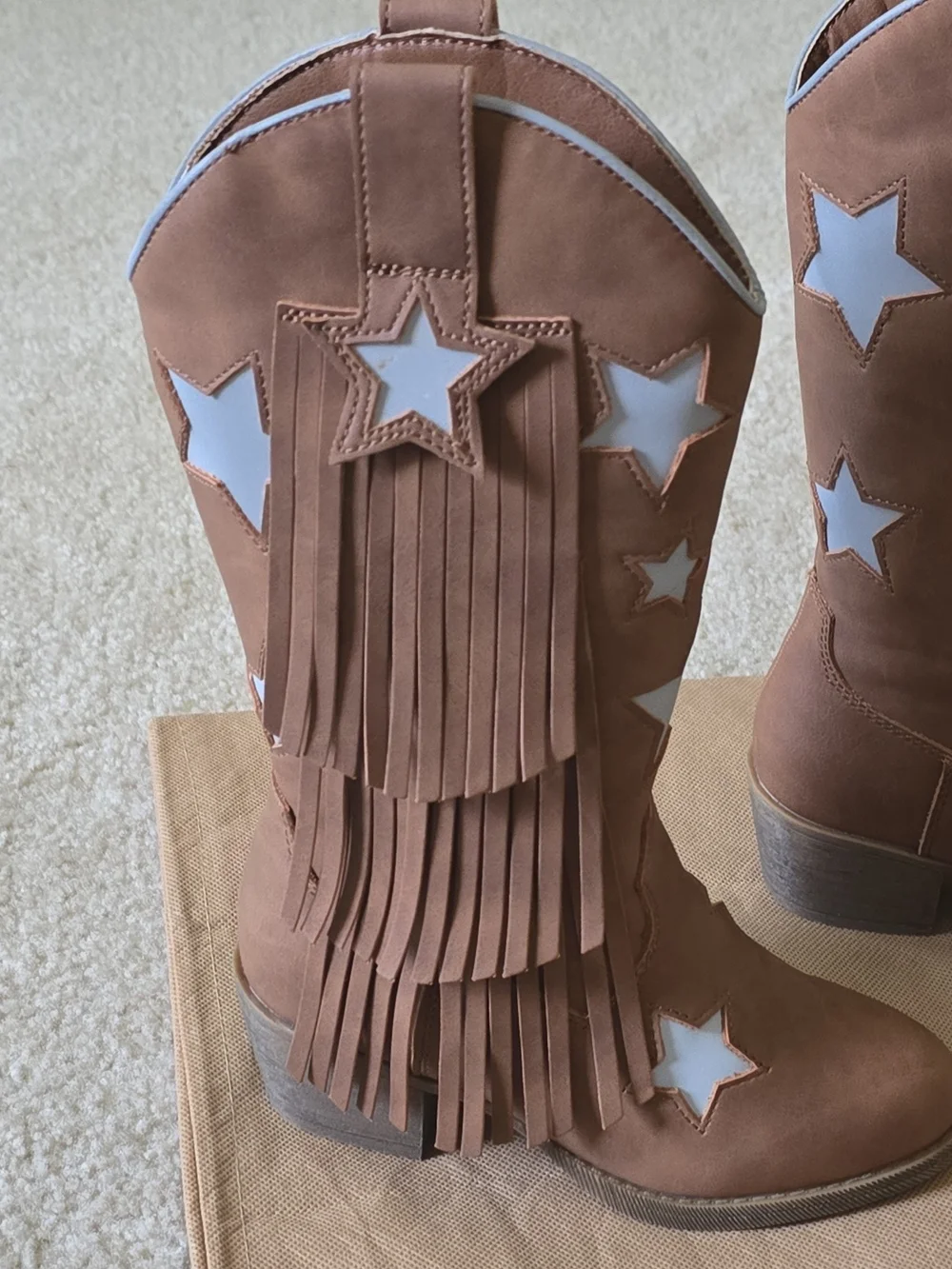 Girls Tan Star Fringe Western Boots